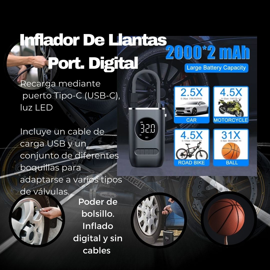 Inflador de llantas Portable Digital